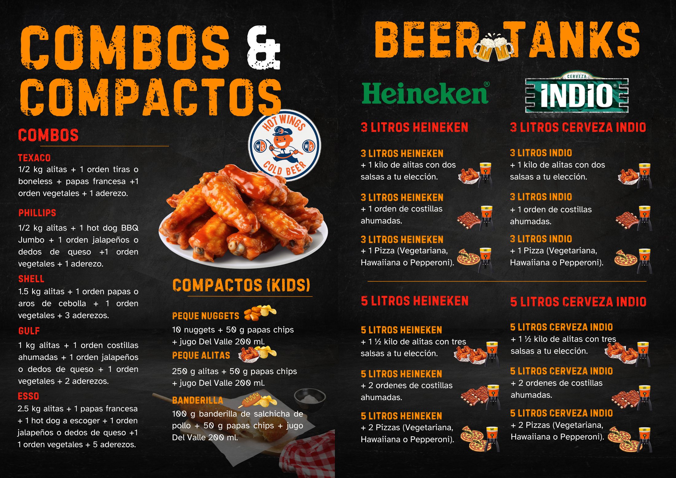 Menú Wingstation: Combos y Beer Tanks