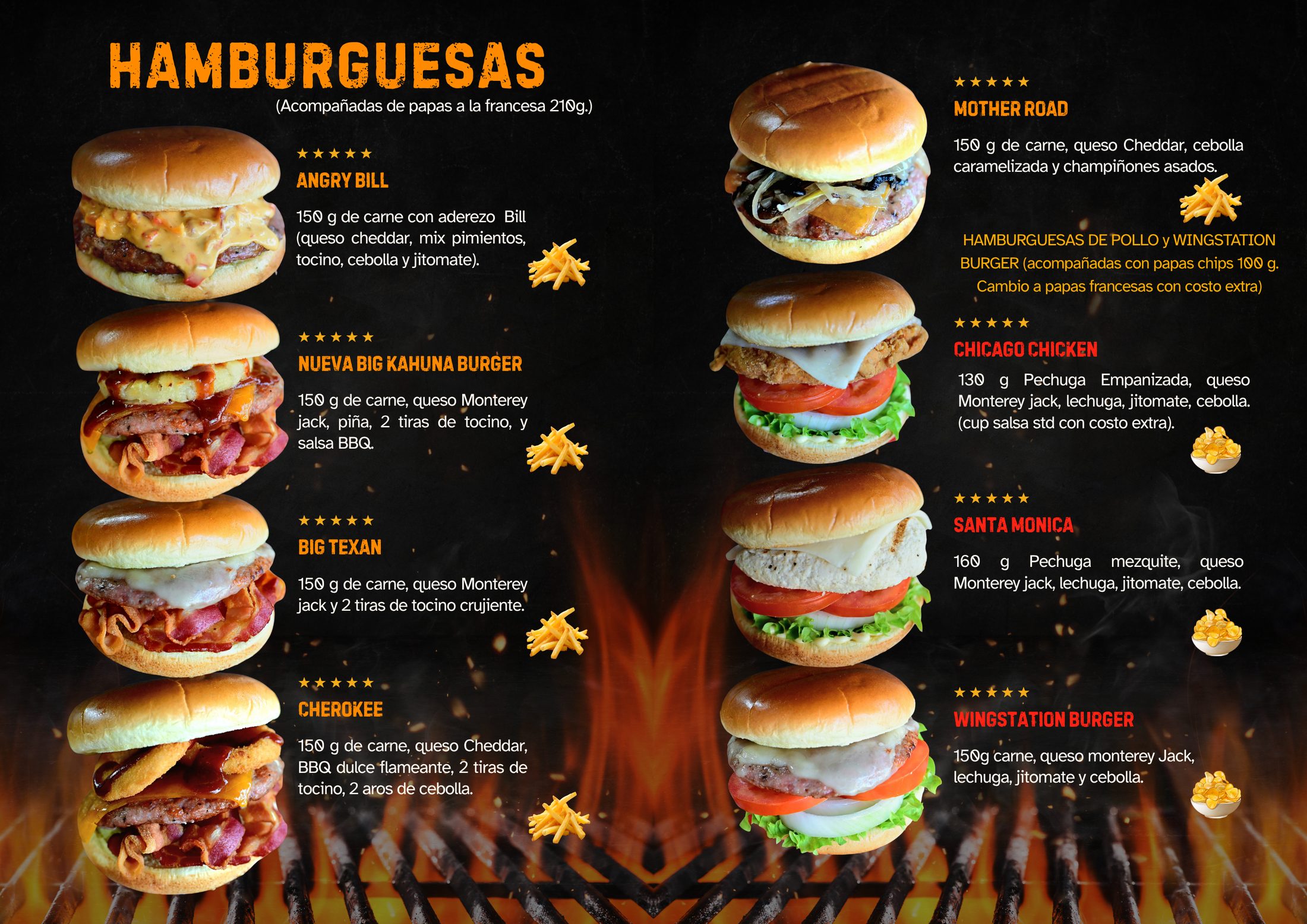 Menú Wingstation: Hamburguesas