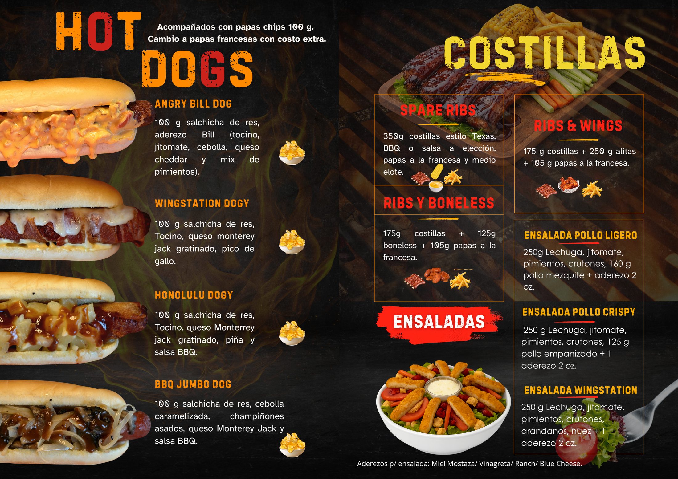 Menú Wingstation: Hot Dogs y Costillas