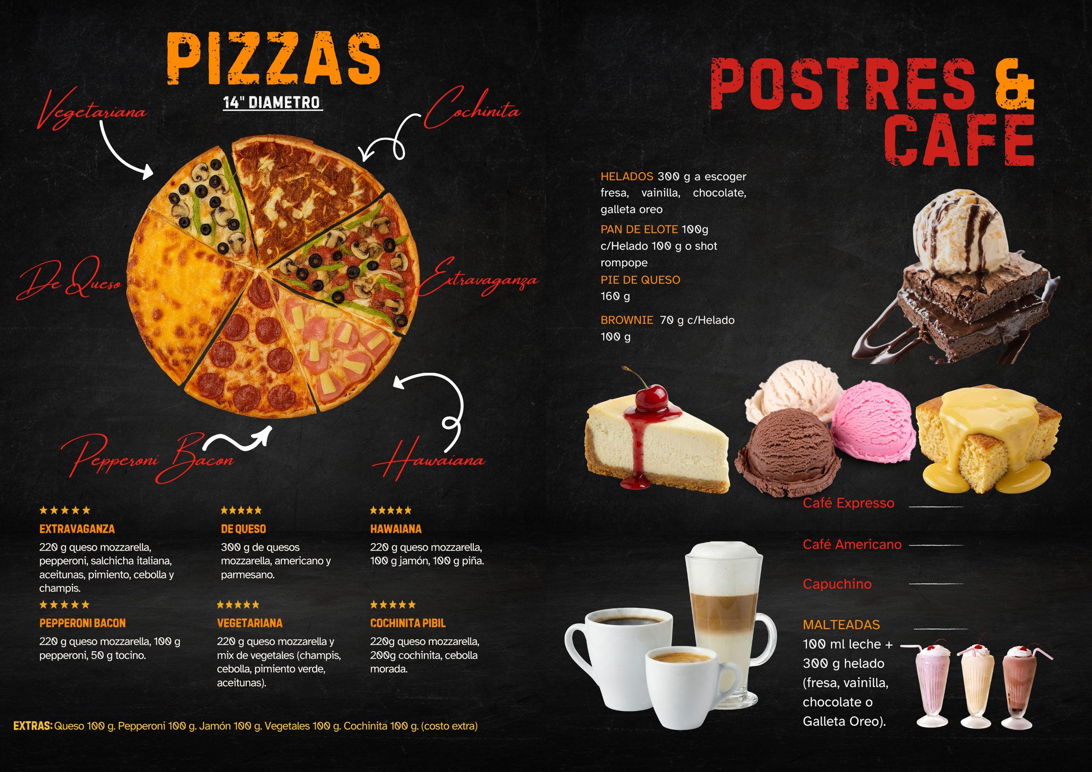 Menú Wingstation: Pizzas y postres