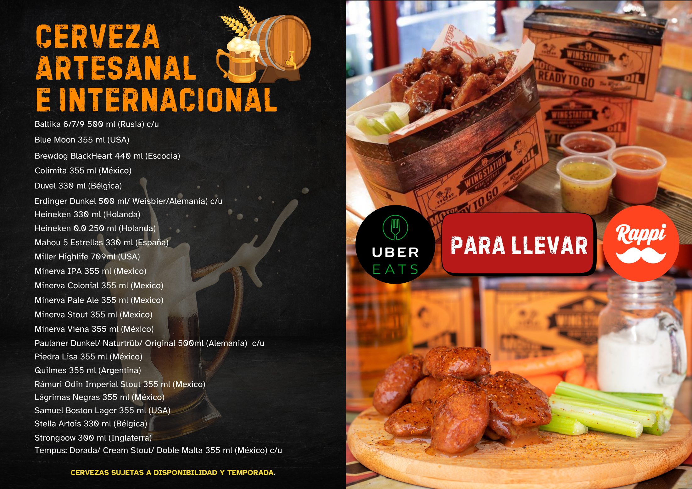 Menú Wingstation: Cervezas artesanales