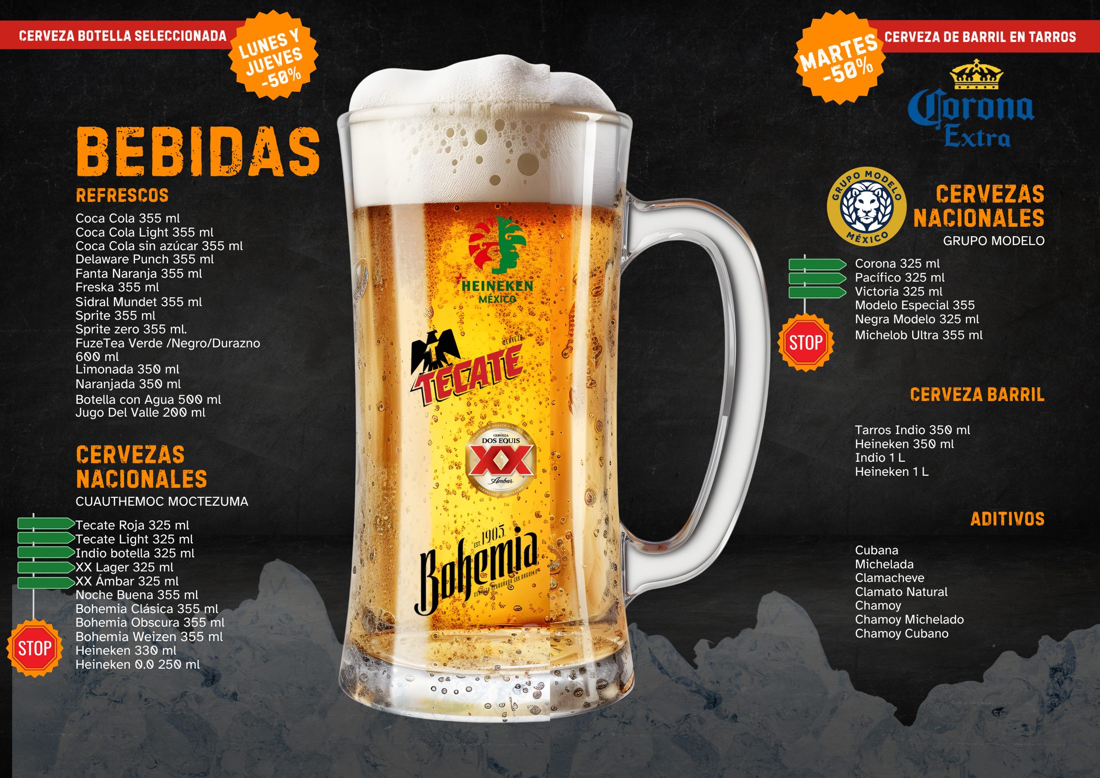 Menú Wingstation: Bebidas y nacionales